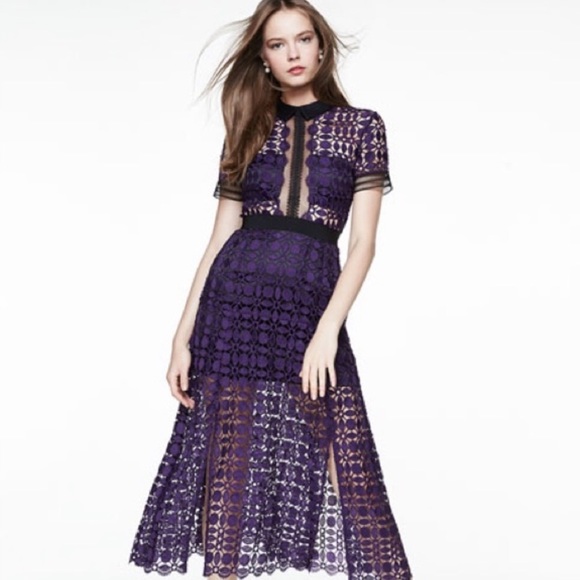 Self-Portrait Dresses & Skirts - Self-Portrait Guipure-Lace Midi Dress Purple